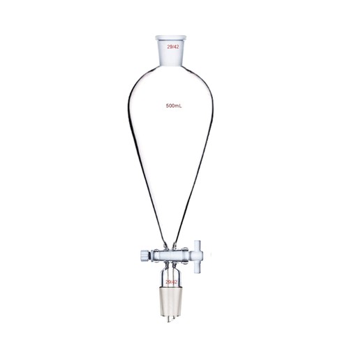29/42 Glass Separatory Funnel Pyriform PTFE Stopcock Pear Shap Both Ground Joint - Picture 3 of 5