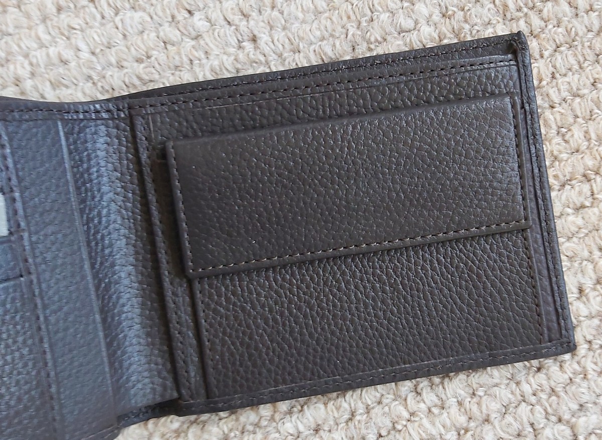 Large TIMBERLAND Mottled DARK BROWN LEATHER Billfold Wallet *COIN  