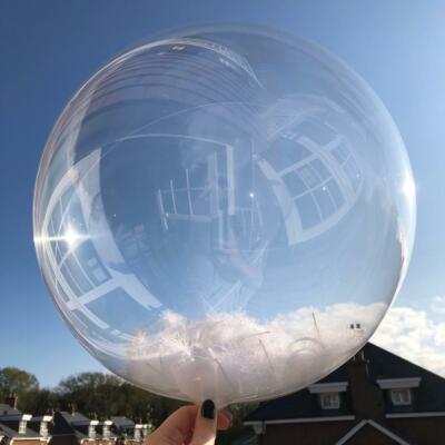 Brandneu 24'' Klar Blase BoBo Runde Luftballons Gefüllt Mit Weißen Federn
