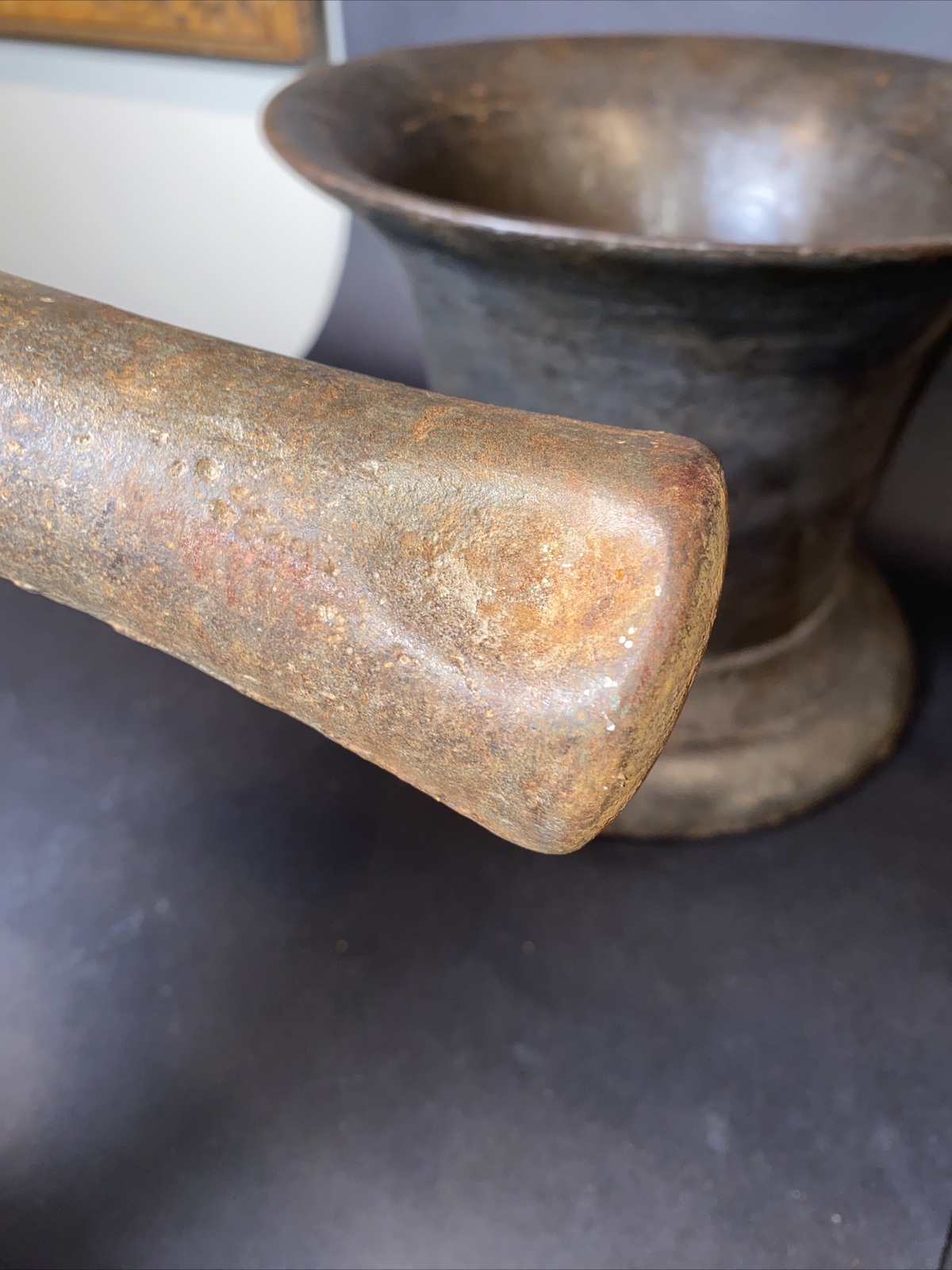 Antique Huge 19th Century Large 30 Pound Heavy Cast Iron Mortar