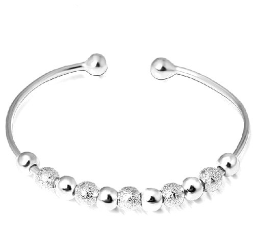 Silver Beaded Cuff Bracelet Adjustable Bracelet Women's Fidget Bracelet - Picture 3 of 5
