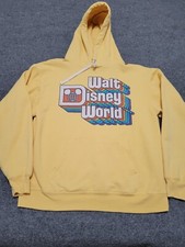 Walt Disney World Hoodie Retro Rainbow Logo Yellow Sweatshirt Sz Medium