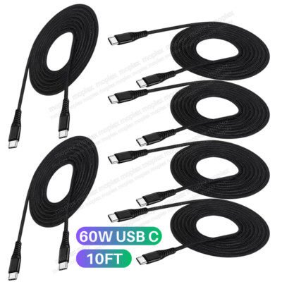60W Fast Charger USB-C to USB-C Cable 10ft Type C Cord For iPhone 15 16/Plus Lot