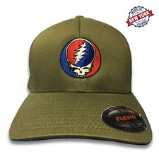 Grateful Dead Steal Your Face Embroidered Flexfit Ball Cap Olive Royal Black