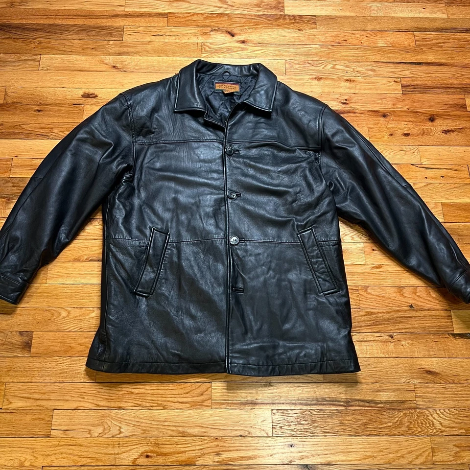 Chaqueta de bombardero de cuero con botones negra talla grande Northern Explorer de colección para hombre Foto 2 de 4