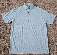 FJ Foot Joy Polo Golf Shirt Men Blue Striped Short Sleeve Performance Large