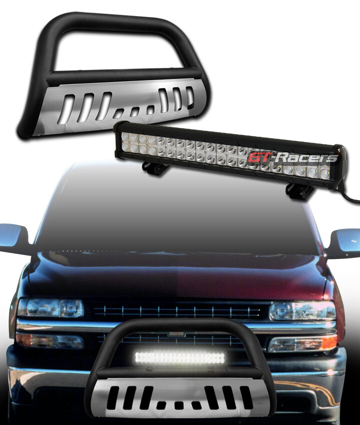 Matte Blk Bull Bar Guard+Skid+120W CREE LED Light For 99+ Silverado