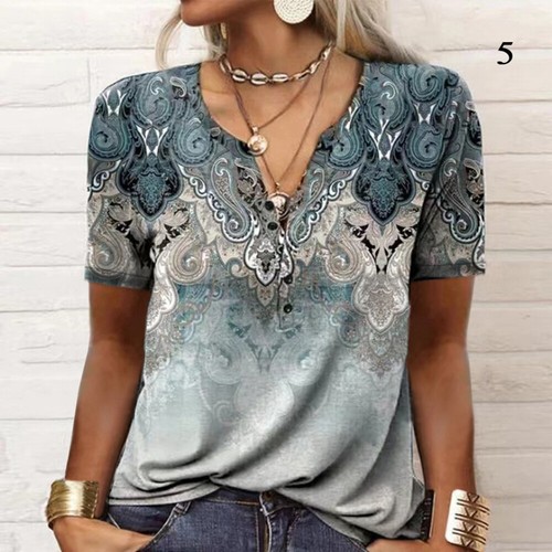 Summer Fashion Women's V Neckt Shirt Pullovers Blouse Tunic Tops Short Sleeve - Picture 7 of 20