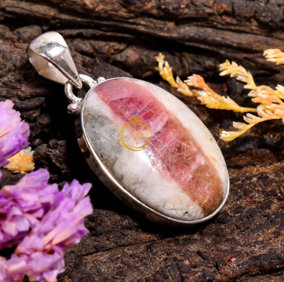 Pink Tourmaline Agate Gemstone 925 Sterling Silver Pendant for Women Jewelry