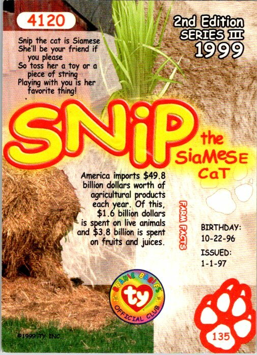 1999 Ty Beanie Babies 2nd Edition Series III - Pick Choose Your Cards - Picture 41 of 51