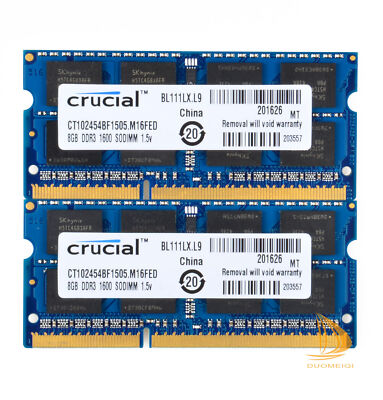 16GB RAM F MacBook Pro 13'' Mid 2012 A1278 Crucial 2x 8GB 1600MHz PC3-12800(DDR3L