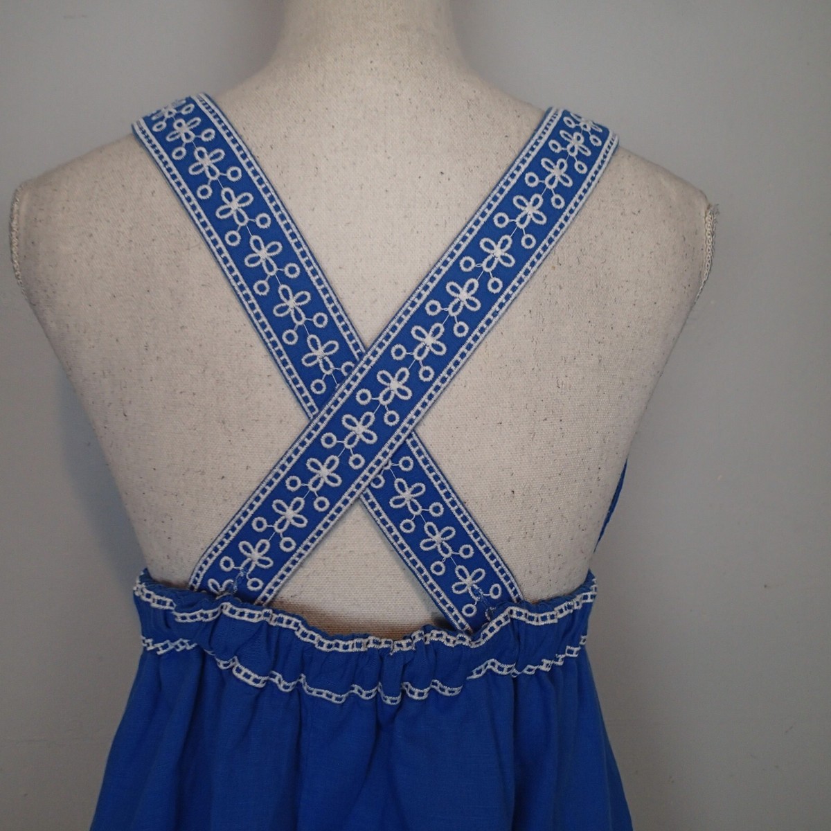 j crew eyelet maxi dress J.Crew blue Goddess Maxi Dress Eyelet Trim Linen blend Lined Summer Beach sz s