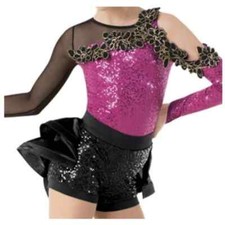 Weissman Dreamer 10503 Biketard Peplum Sequin Dance Costume in Plum Black Small
