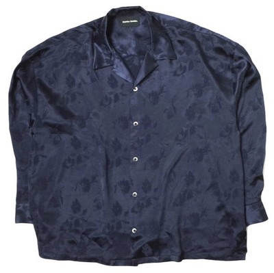 Danke Schon 23SS Hammer Satin Flower Shirt off Navy long sleeve 