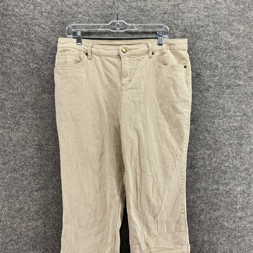 Pantalones Cortos Christopher & Banks Mujer 12P Pequeño Beige Rayas Algodón Tiro Medio Foto 3 de 4