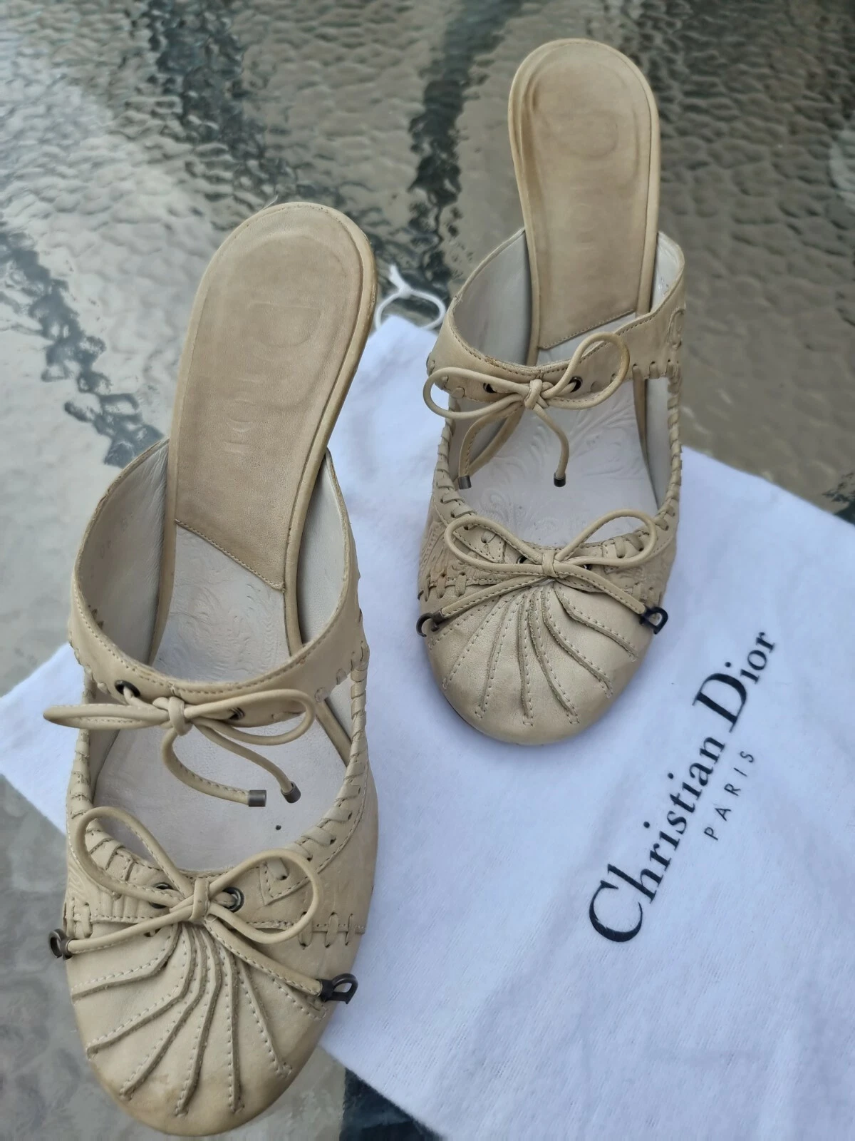 Pompe à corne de campagne en cuir crème Christian Dior / mule taille 39,5