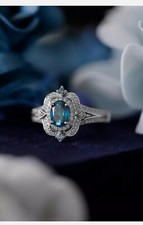 1Ct Blue Sapphire Oval Simulated Diamond Engagement Ring In 925 Sterling Silver