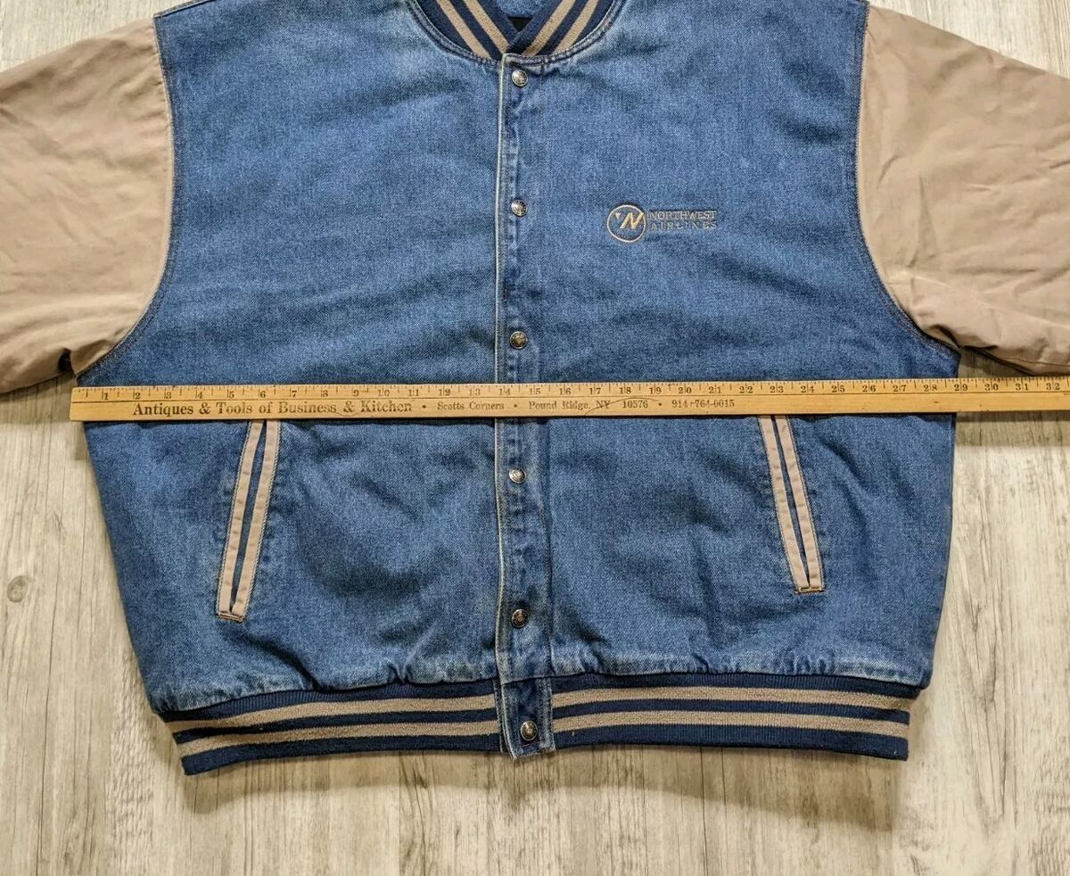 Vintage Northwest Airlines Denim Varsity Bomber Jacket Quilt Vintage Northwest Airlines Denim Varsity Bomber Jacket Quilt