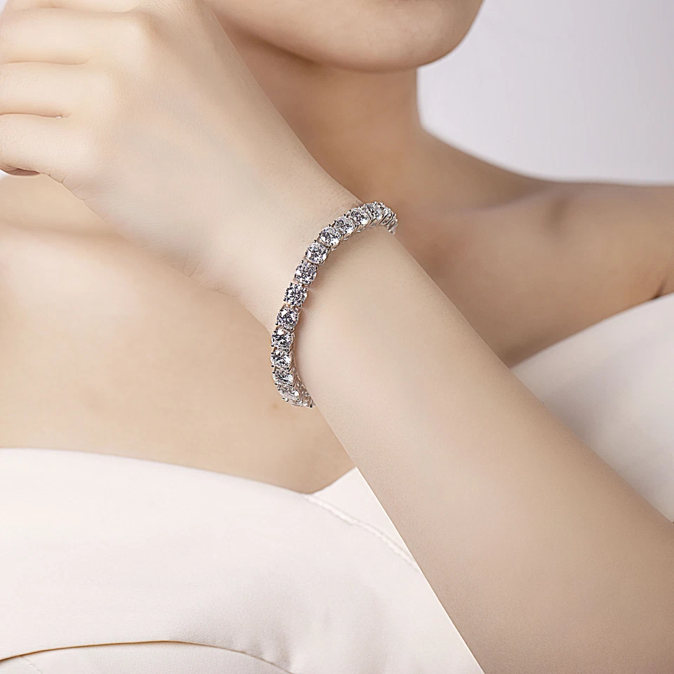 2.5mm ~ 3mm 8CT White Moissanite Tennis Bracelet Round Cut 18k White Gold Plated - Image 4 of 4