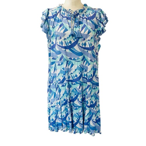 Sail To Sable Größe XXL Mohn Rüschen Ausschnitt Stufenkleid blau bunt neu mit Etikett $ 268 - Bild 2 von 14
