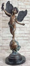 Agustine Moreau Angel Cupid with Torch of Victory Bronze Sculpture Mythical Sale