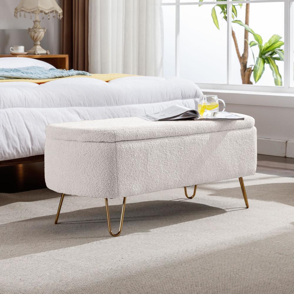 High Quality Storage Ottoman Bench for End of Bed Gold Legs