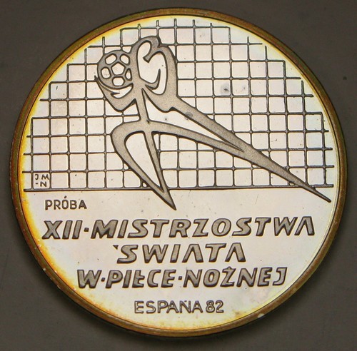 POLAND 200 Zlotych 1982 Trial Proof - Silver 0.75 - World Cup Soccer Spain -585*