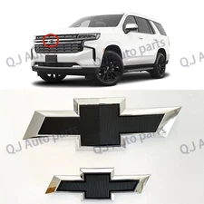 New 2021-2025 Suburban/Tahoe Front & Rear Bowtie Emblems in Chrome Black Fit OEM