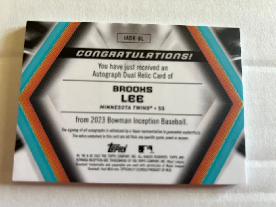 2023 BOWMAN INCEPTION ROOKIE DUAL PATCH AUTO #IADR-BL BROOKS LEE 16/50 - Image 2 of 2