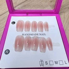 Handmade Hard Gel Press on Nail Art Kit Sz S Square French Ombre Pearl Resin