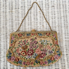 Vintage Petit Point Needlepoint Floral Purse Handbag Handmade MINT - Hungry