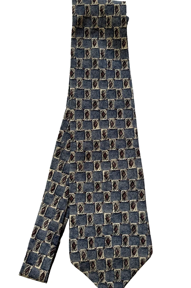 Corbata rectángulos para hombre Zylos George Machado 100 % seda gris 57x4" Foto 4 de 4