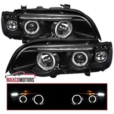 Black Projector Headlights Fits 2001-2003 Bmw E35 X5 Led Drl Halo Lamps 01-03