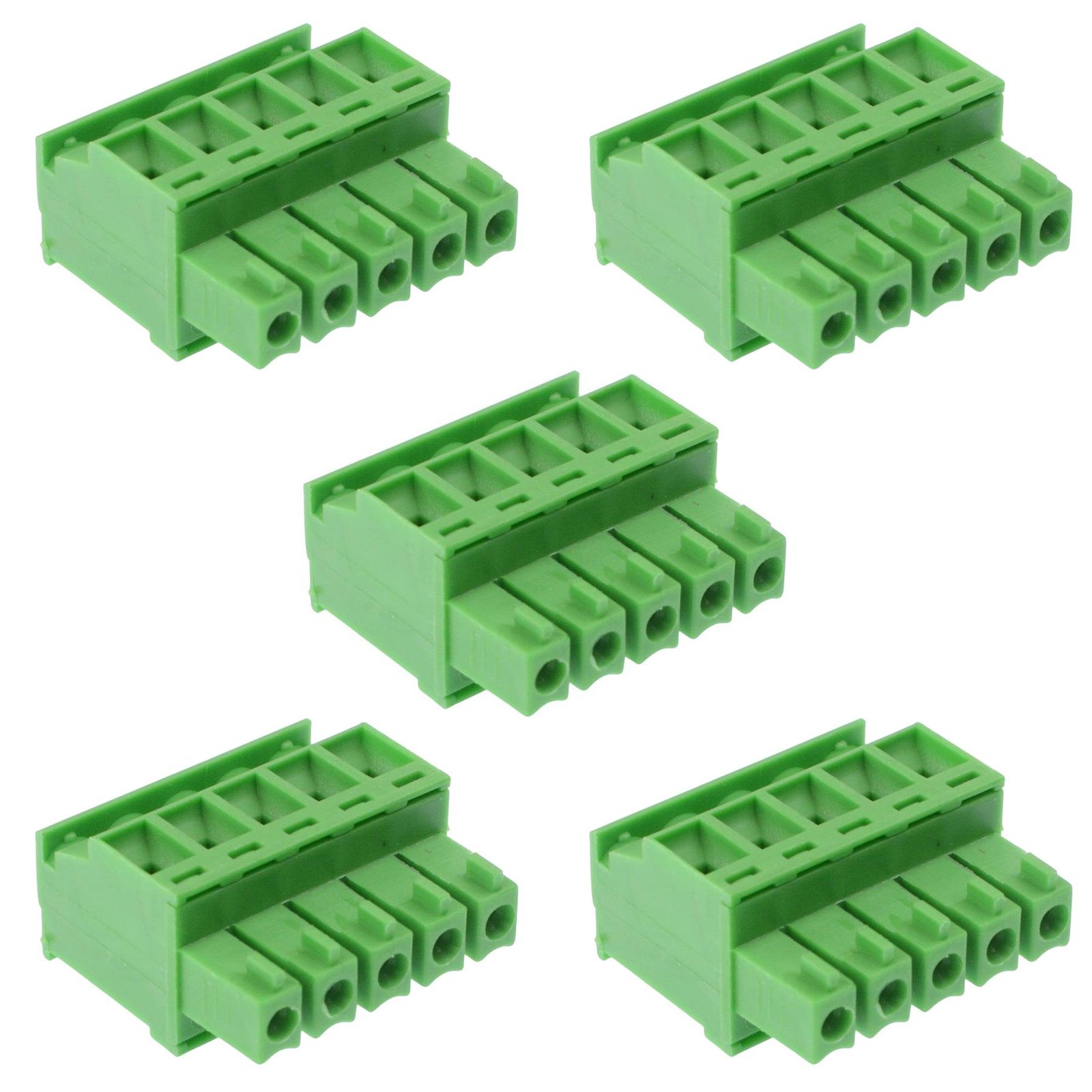 5 x 5-Way 3.81mm Vertical Pluggable Terminal Block Green 8A 300V
