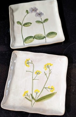 Potter's Studio Artisan Crafted Hand Painted Floral Ceramic Side 6'' Plate Set 4
