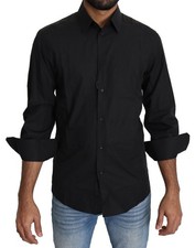 Dolce & Gabbana Black Cotton Formal Dress Men Top Men's Shirt Authentic