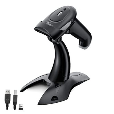  2D 1D Wireless Barcode Scanner with Stand, 3-in-1 Barcode Reader 2.4G Black