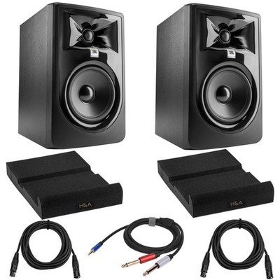 JBL 2x 305P MkII Powered 5'' 41W Studio Monitor, with 2x Isolation Pad, Cables