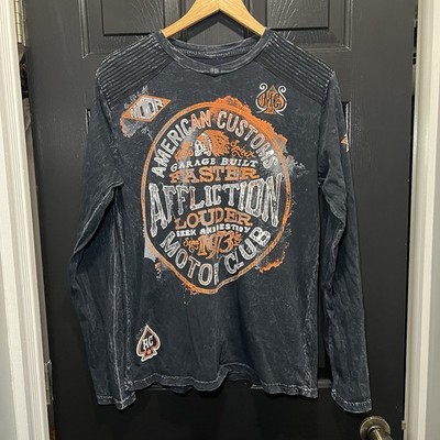 Affliction American Customs Shirt Mens M Black Long Sleeve Motor Club Biker Y2K