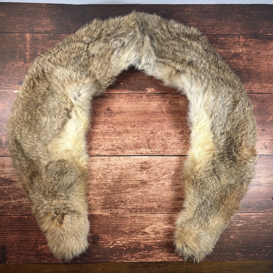 Vintage Genuine Rabbit Fur Collar Stole Wrap ~ Brown / Tan ~ Lined ~ 46” Long - Image 3 of 4