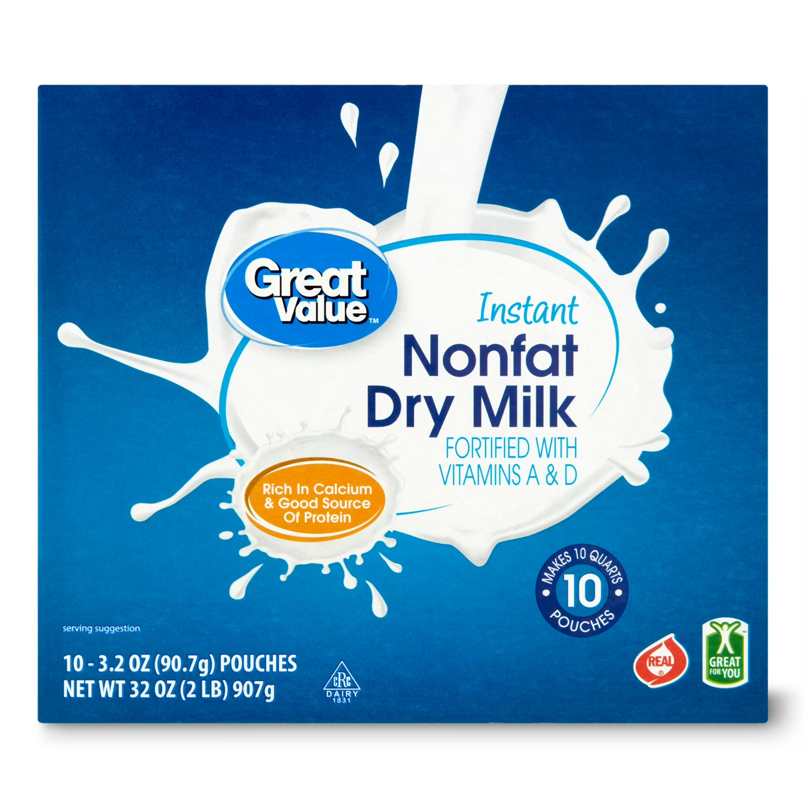 Great Value Instant Nonfat Dry Milk, 3.2 Oz, 10 Count ( 2 Pack ) Free Shipping