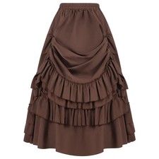 Brown Cotton Ruffles Long Asymmetrical Victorian Gothic Skirt Hot Sexy y2k Cloth