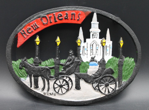 Vintage New Orleans Cast Iron Trivet Horse Carriage Jackson Square 6"x8"