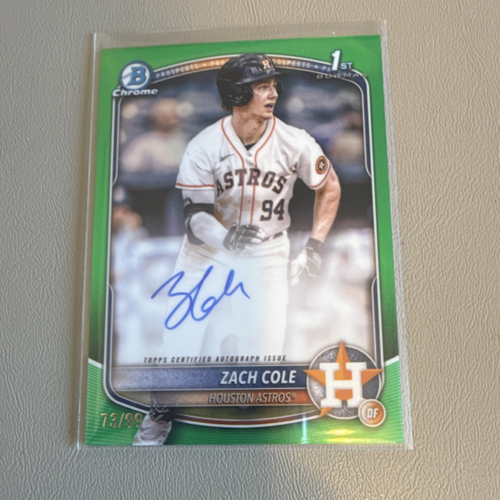 Bowman Chrome Zach Cole Green Refractor Autograph #CPA-ZC/99 Astros 2025