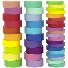 WAPETASHI Washi Tape Set 40 Rolls, 2 Sizes Rainbow Decorative Tape, Colored