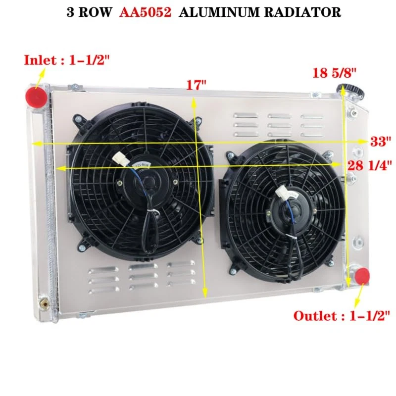 28" 161 3Row Radiator+Shroud+Fan For Chevy Chevelle 68-73/El Camino 68-77/C10/20 Foto 2 de 4
