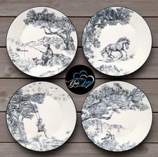 Pottery Barn S/4 Brandon Maxwell Groveland Toile Salad Plates 8.25" Mixed
