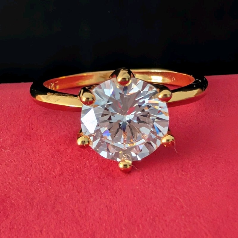 Yellow Gold over Silver Round Moissanite Solitaire Engagement Ring 💍 Size 7
