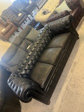 Chesterfield Vintage Black Real Leather Three Seater Sofa 2 Available