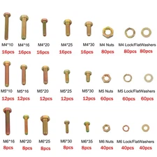 720PCS M6 M5 M4 Bolts and Nuts Assortment Kit Grade 8.8 Alloy Steel Hex 15 Sizes